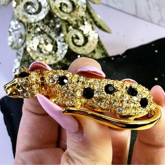 Giorgio Leopard Panther Gold Plated and Crystal Brooch/Pin - Picture 7 of 9